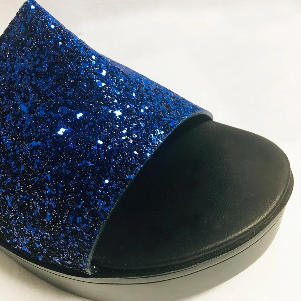 Women’s Slip On Raised Platform Sandals - Blue Glitter